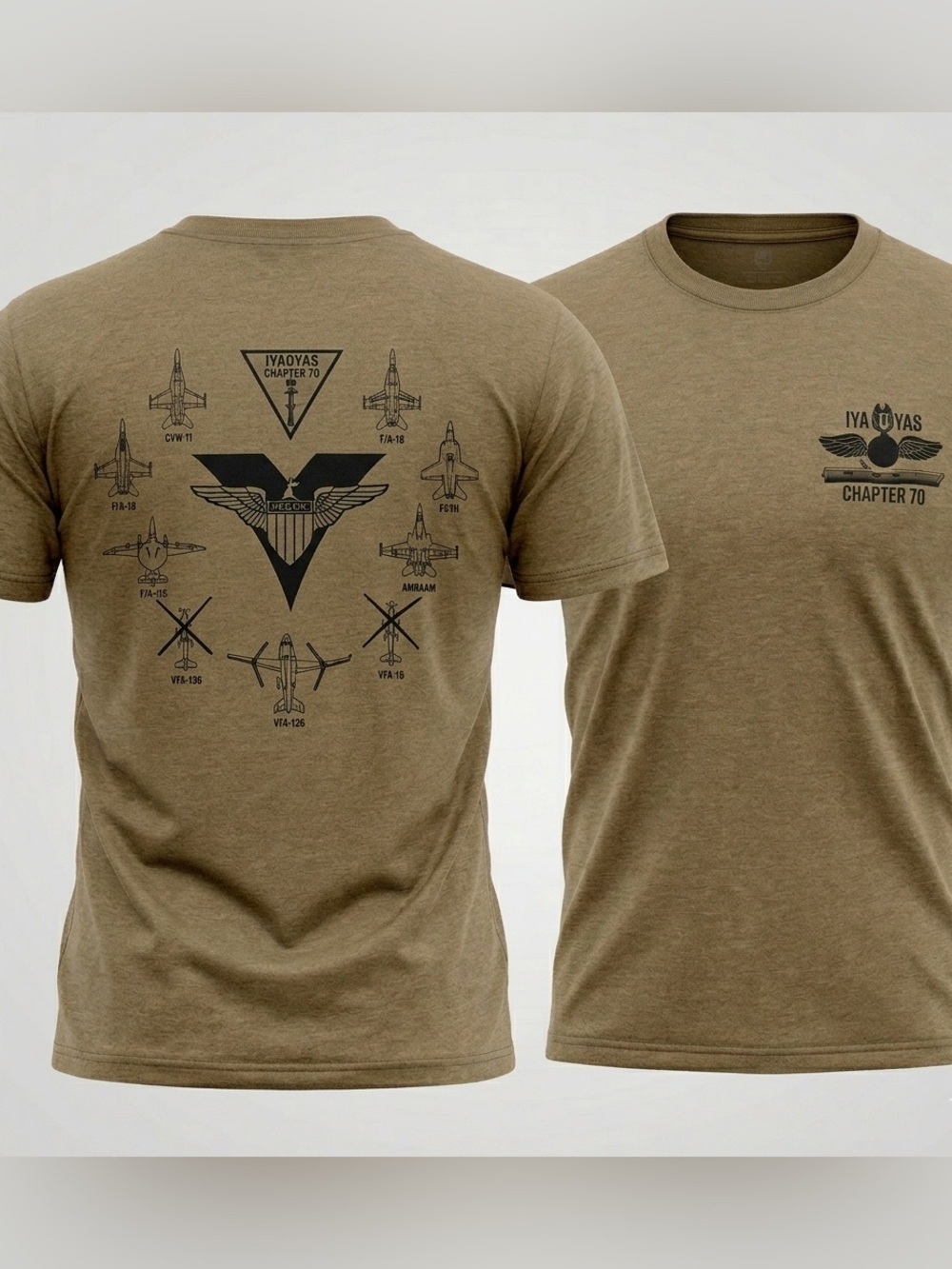 IYAOYAS Chapter 70 Navy T-Shirt Tan Military Tee Est. Large